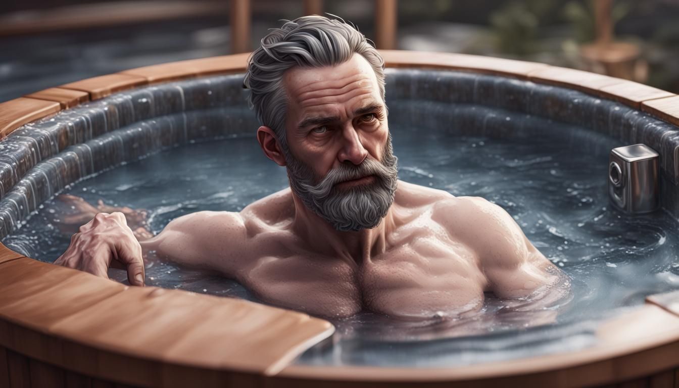 Scottish man in a hot tub