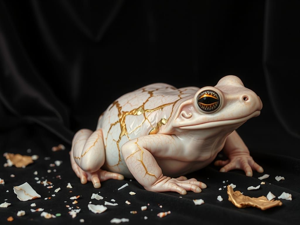 Ethereal Toad in Gold and Platinum Kintsugi