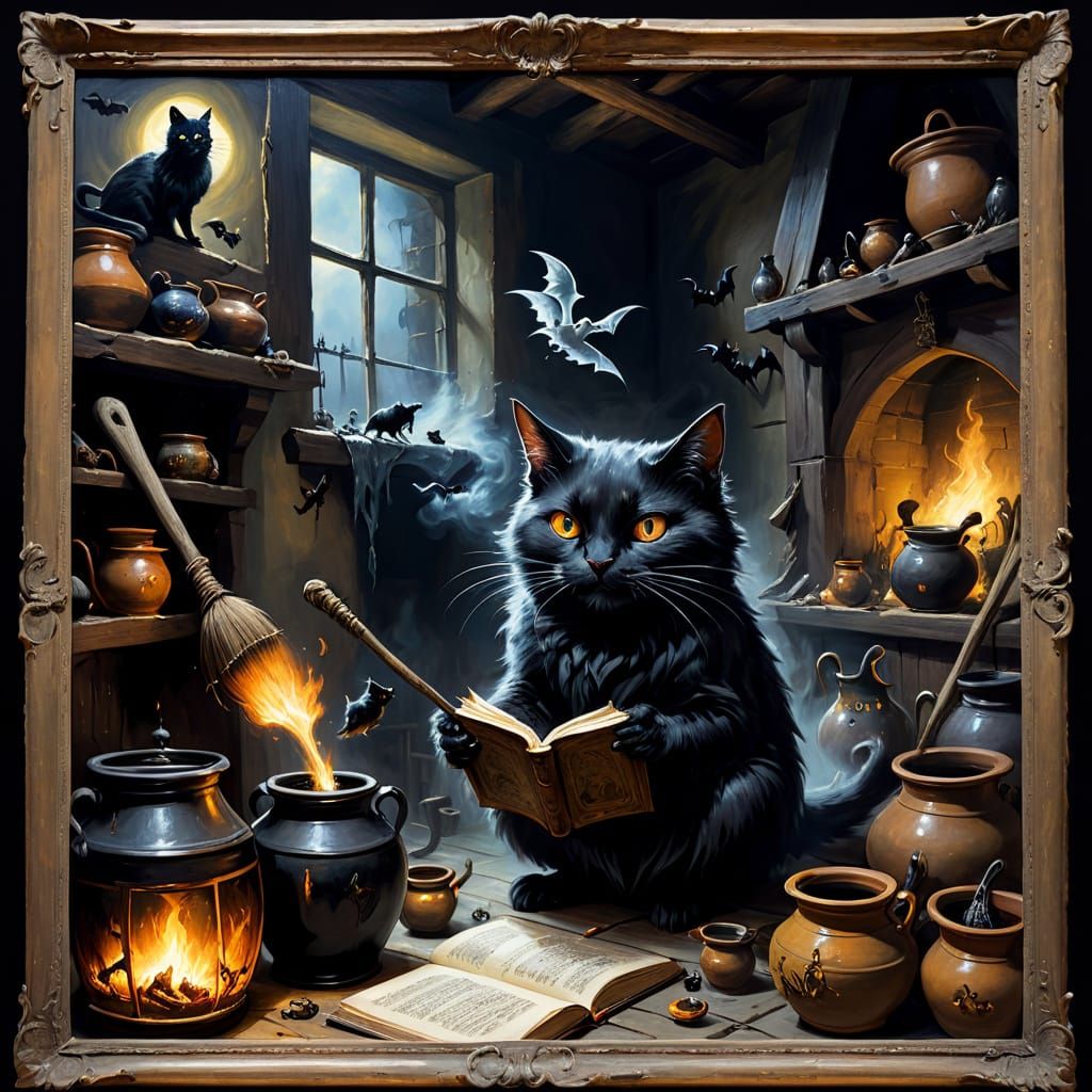 Gothic Fantasy Oil Painting of a Witch's Cottage