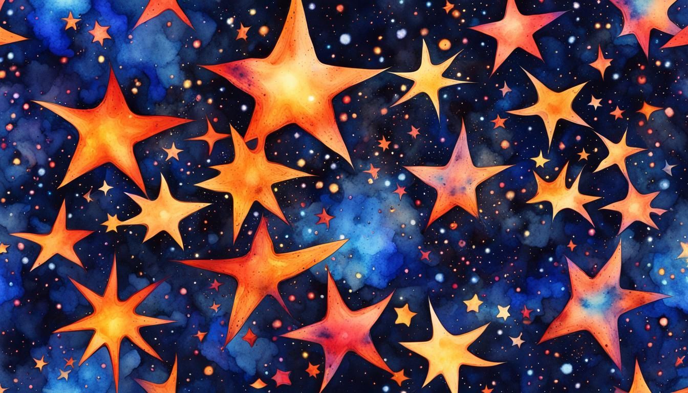 Vivid Watercolor Stars in Energetic Ink Splatter