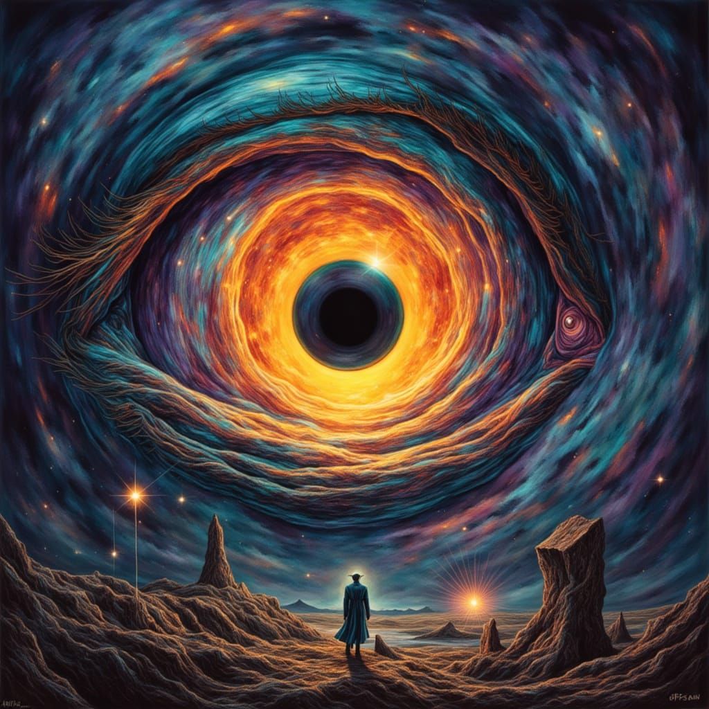 Eye Reflecting Alien Landscape in Surreal Style