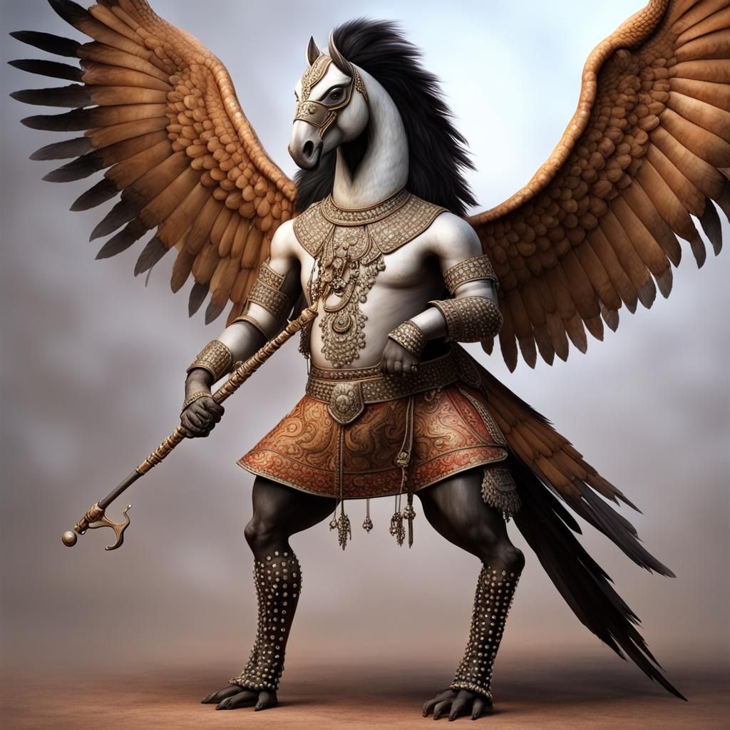 Indian Hybrid Bard with Sitar in Grassland