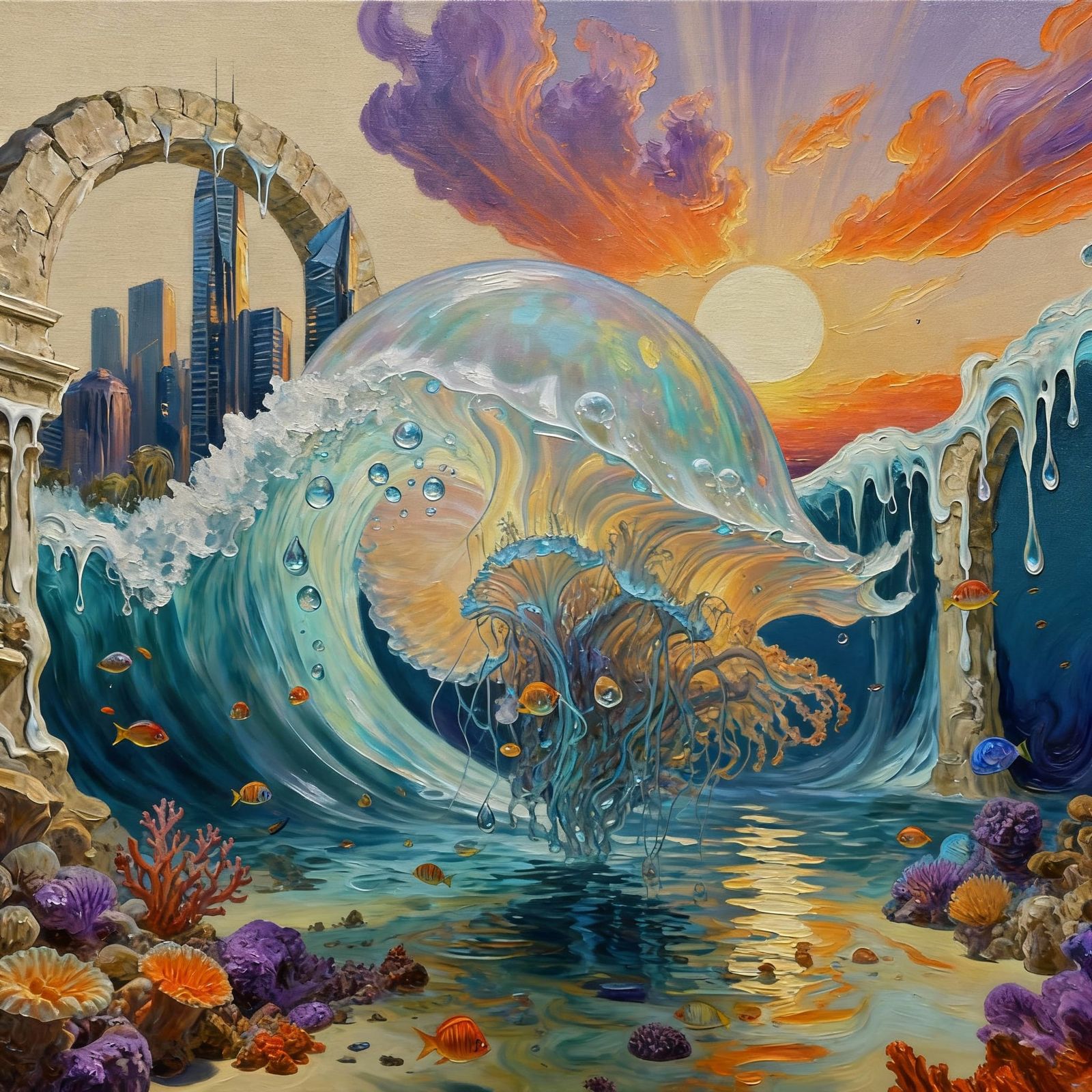 Surreal Melting Landscape in Matte Oil Painting Style