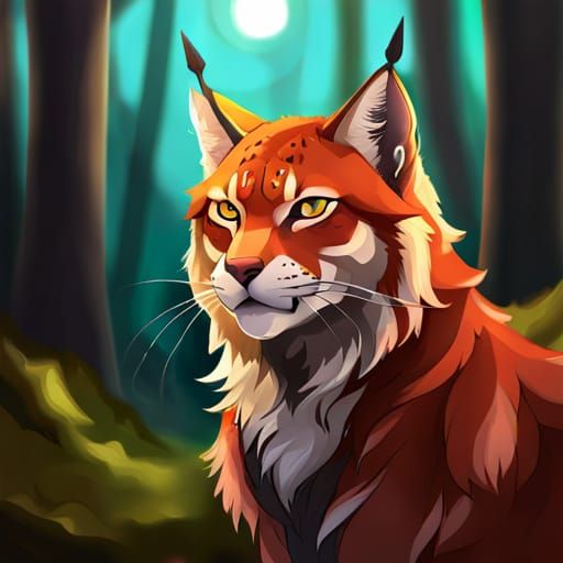 Fantasy Lynx Portrait in Warm Colors