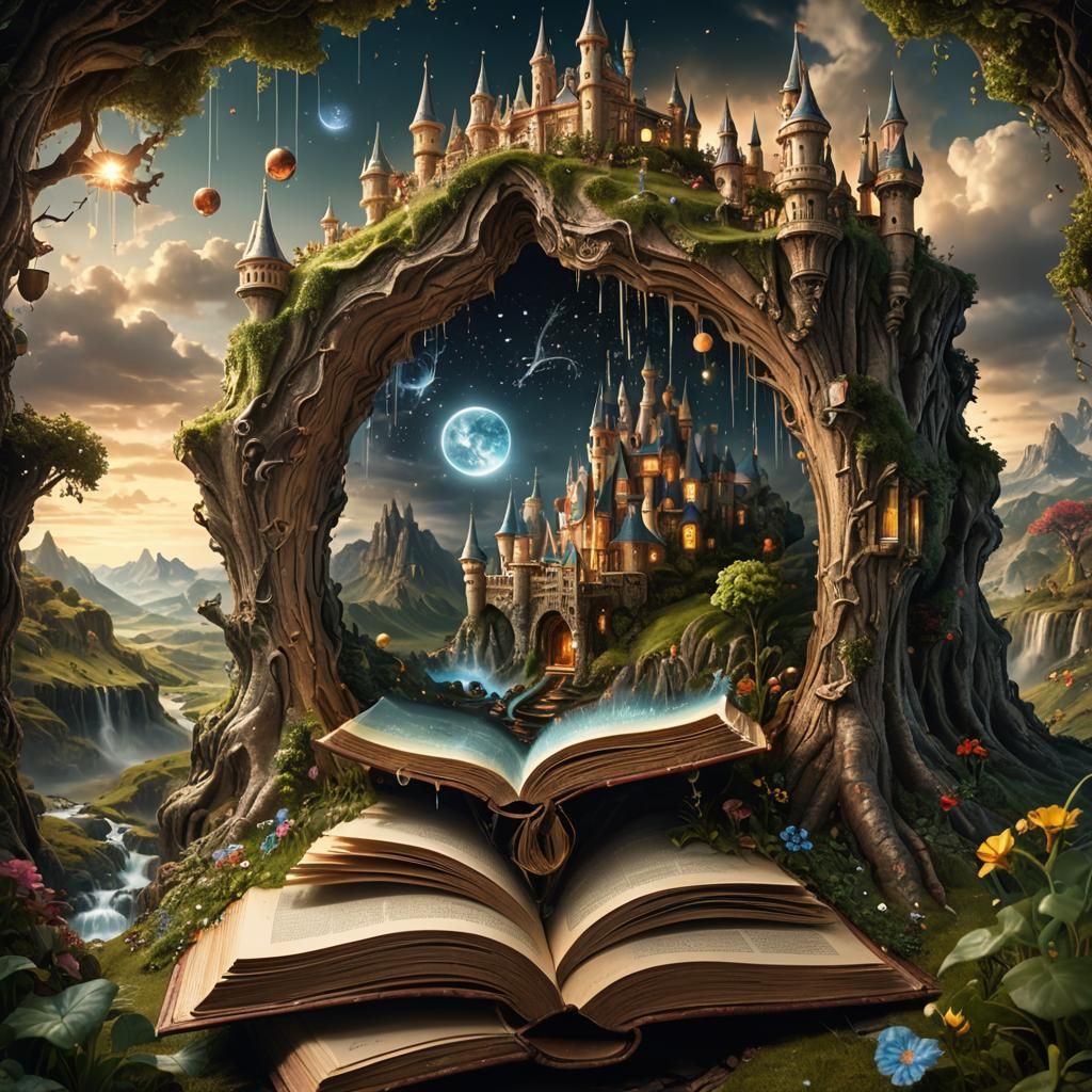 Fairytale Land Emerging from Antique Book