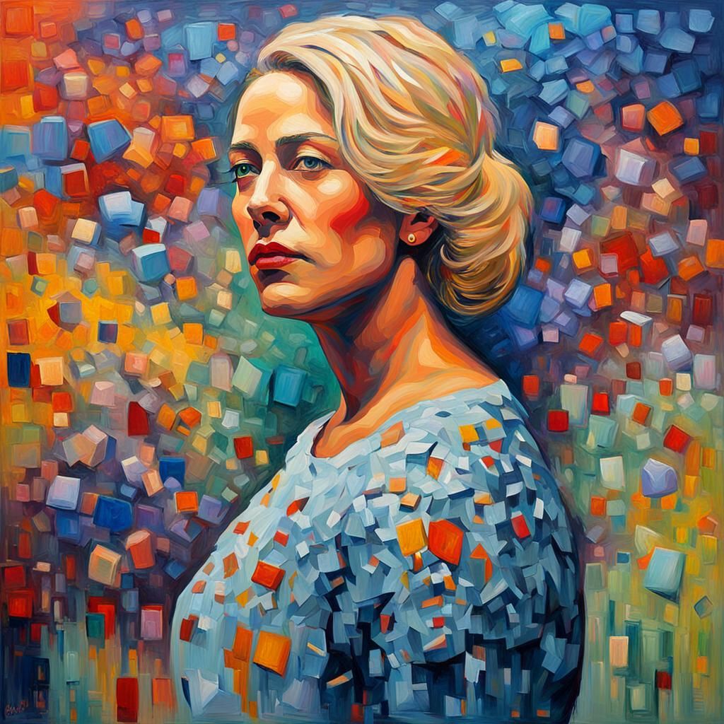 Neon Lit Female Figure in Expressionist Impasto Style