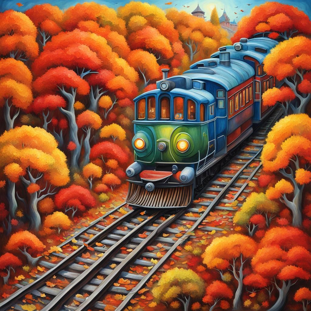 Surreal Autumn Foliage Train Journey