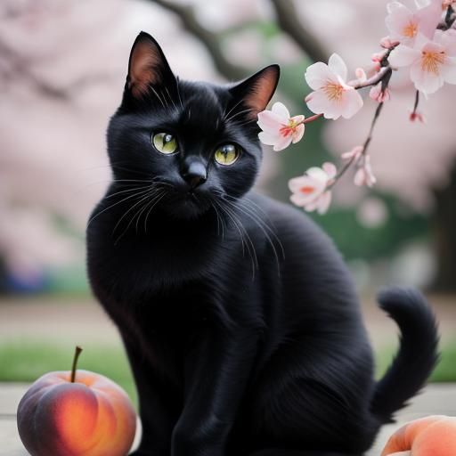Black Cat Among Peaches and Blossoms