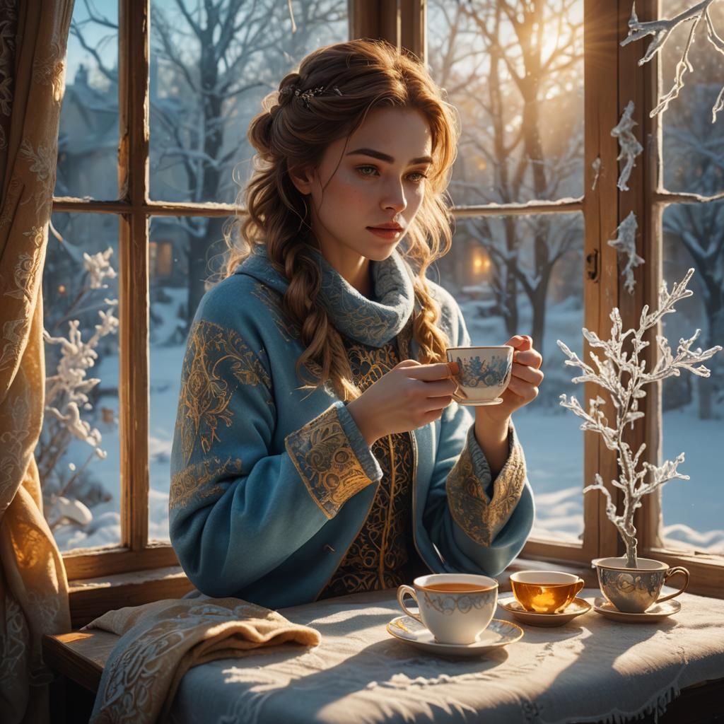 Girl's Winter Morning Tea: Digital Matte Painting