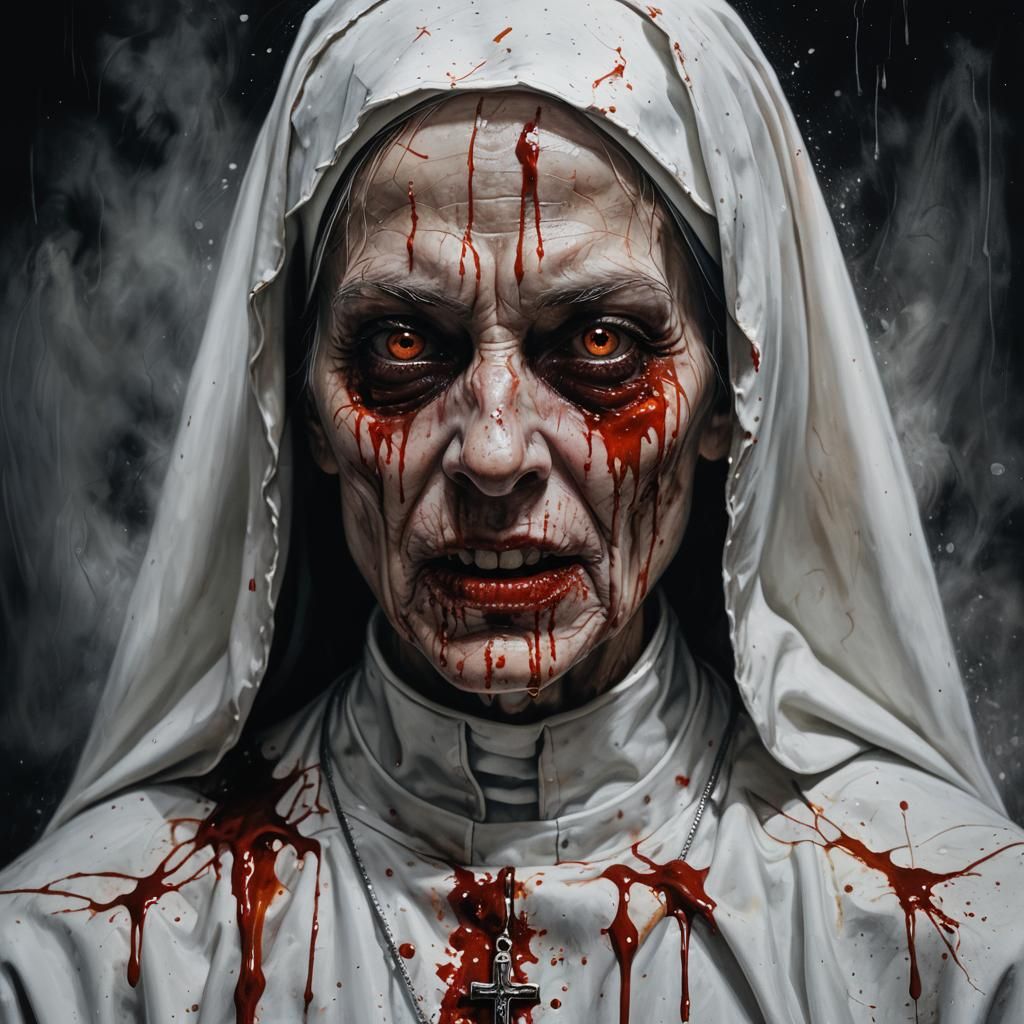 Evil Nun in Fiery Hellscape Portrait
