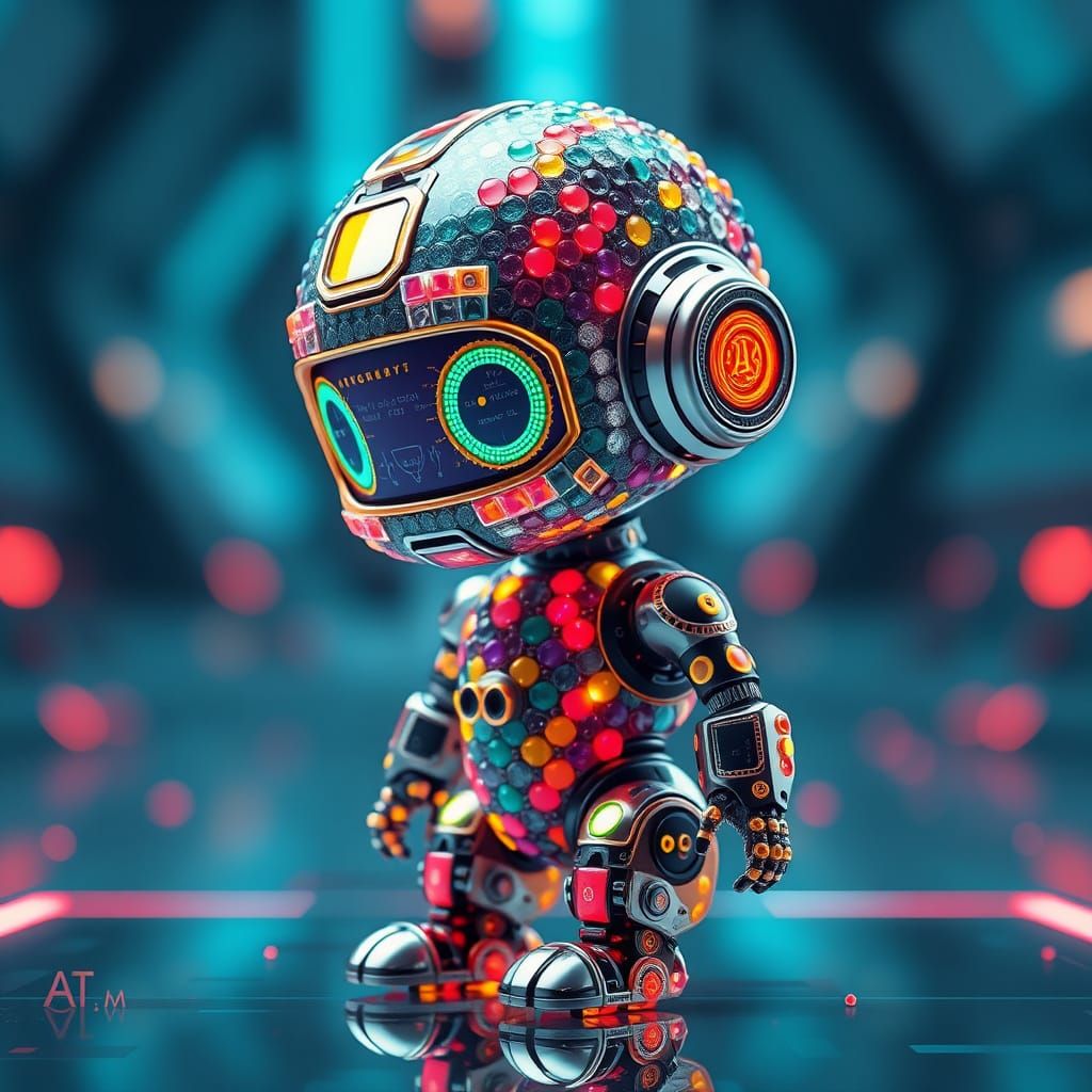 Cute Beaded Robot Baby in Futuristic Style