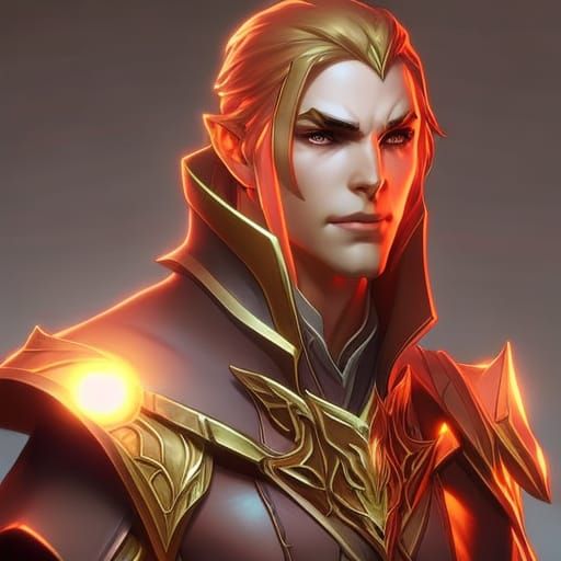 Fiery Half-Elf Cleric Portrait in Digital Art Style