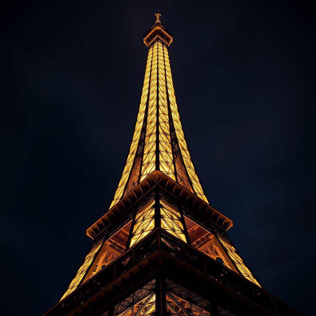 Eiffel Tower Illuminated in Ethereal Nighttime Elegance