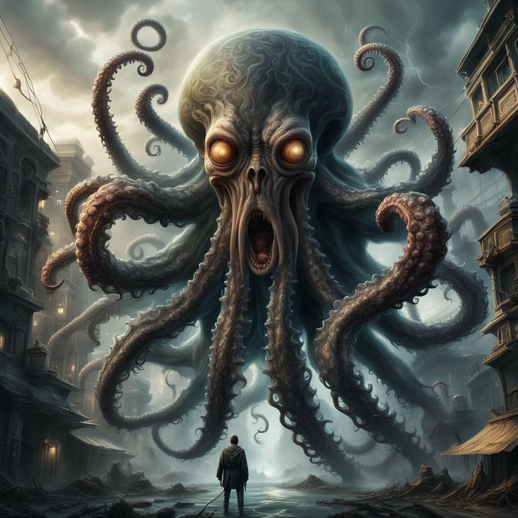 Screaming Mutant Humanoid with Octopus Tendrils