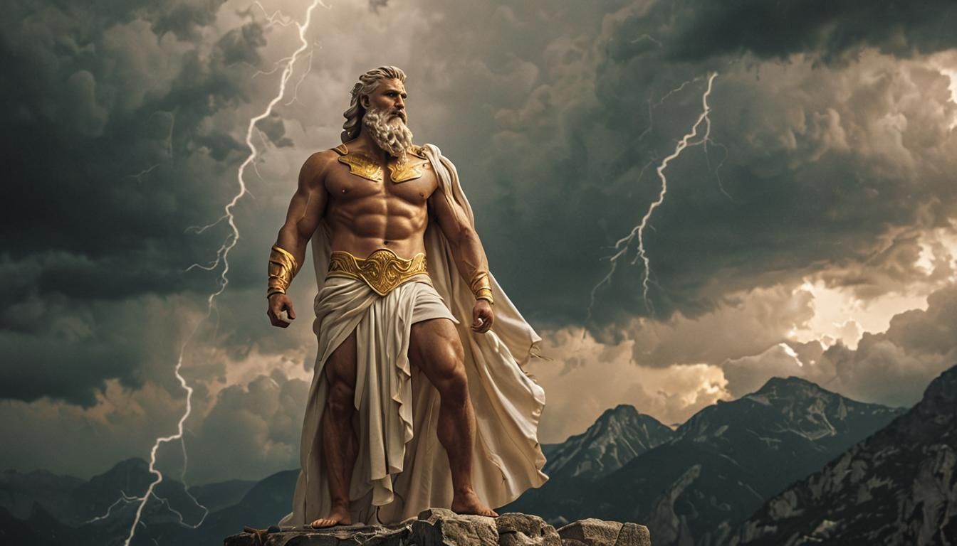 Majestic Zeus on Mount Olympus: Cinematic Film Still