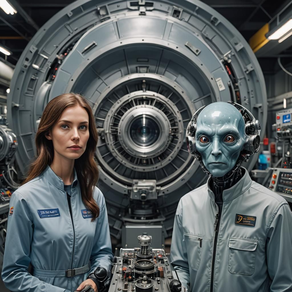 Extraterrestrials in Hangar: Hyper-Realistic DSLR Photo