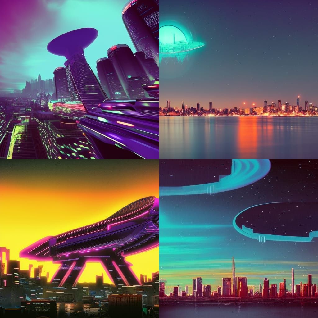 Synthwave Cityscape with Alien Sky