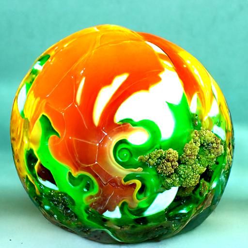 Fractal Resin Sphere: Green and Orange Division