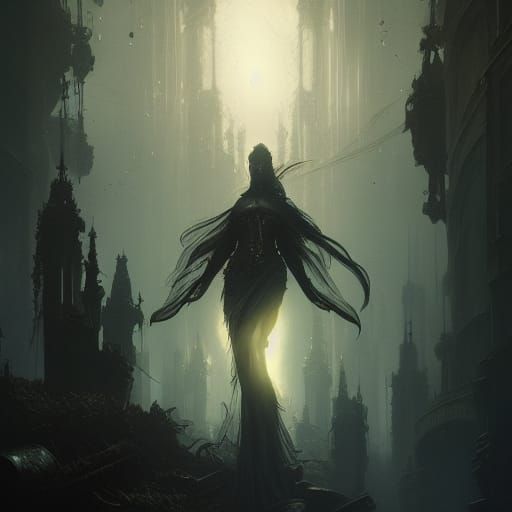 Dark Fantasy Masterpiece with Volumetric Lighting