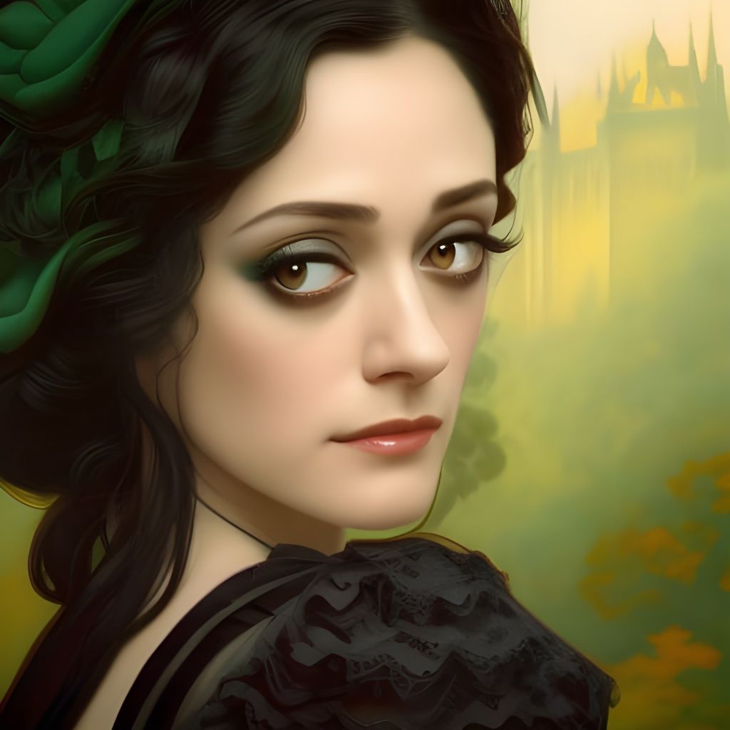 Victorian Woman Portrait with Castle, Digital Art