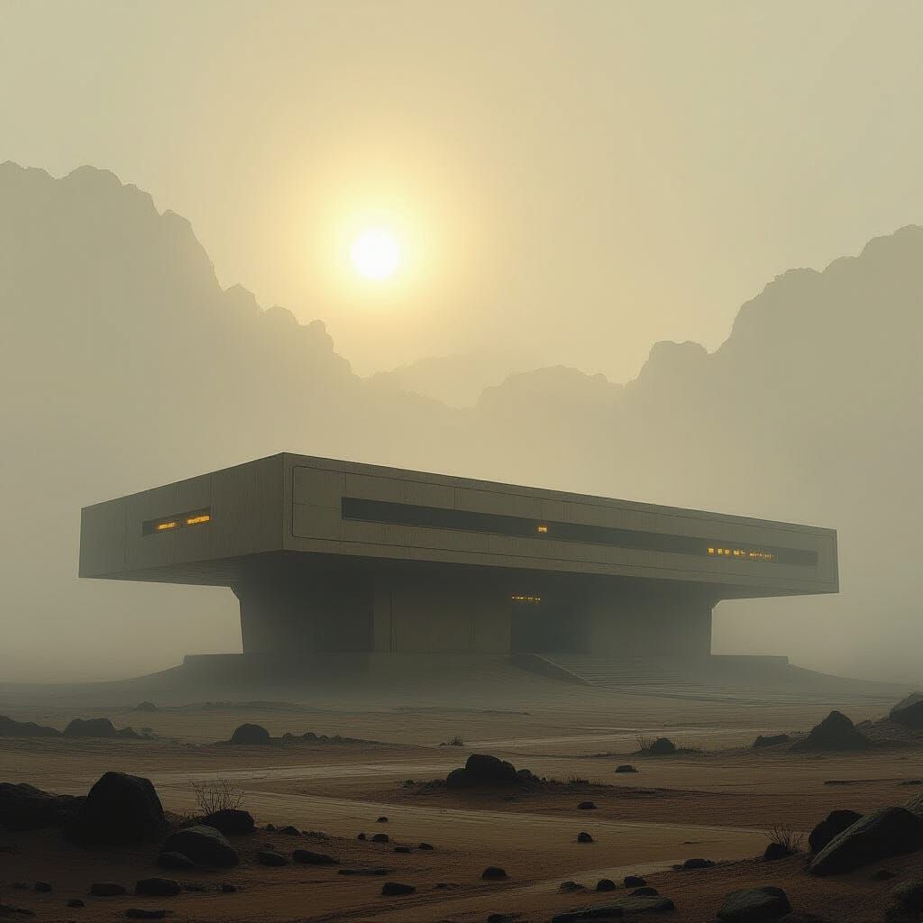 Eerie Alien Research Station in Atmospheric Sci-Fi Style