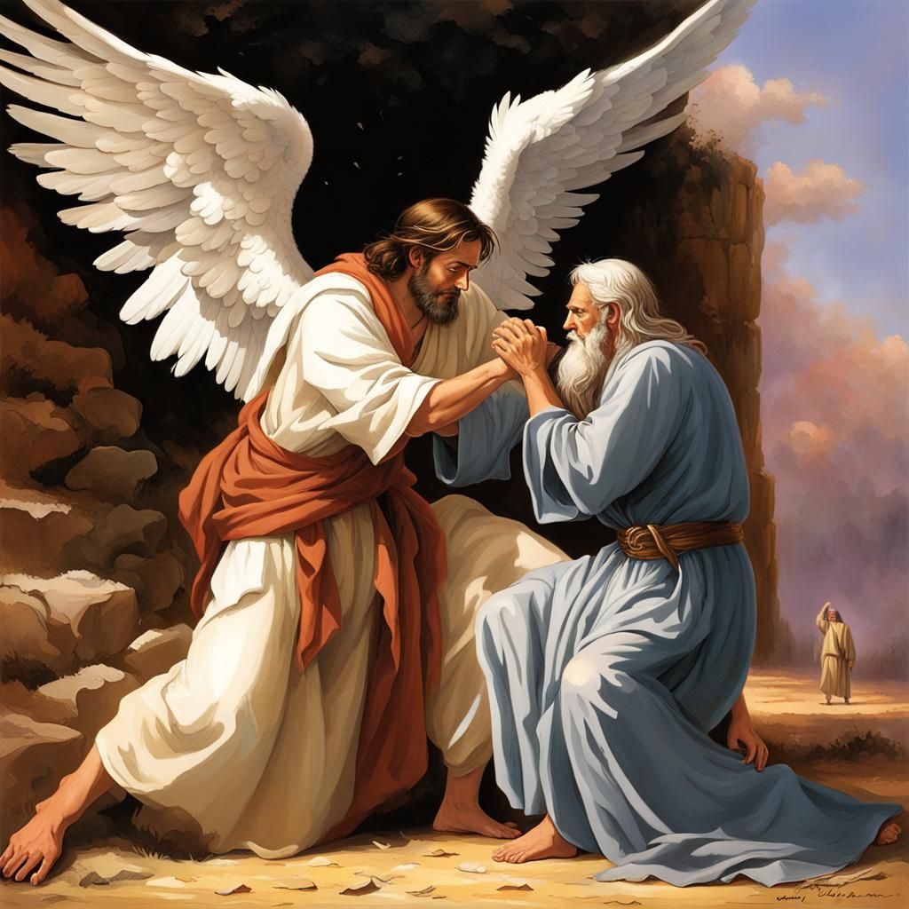 Abraham and Isaac Sacrifice Scene in Detailed Painting