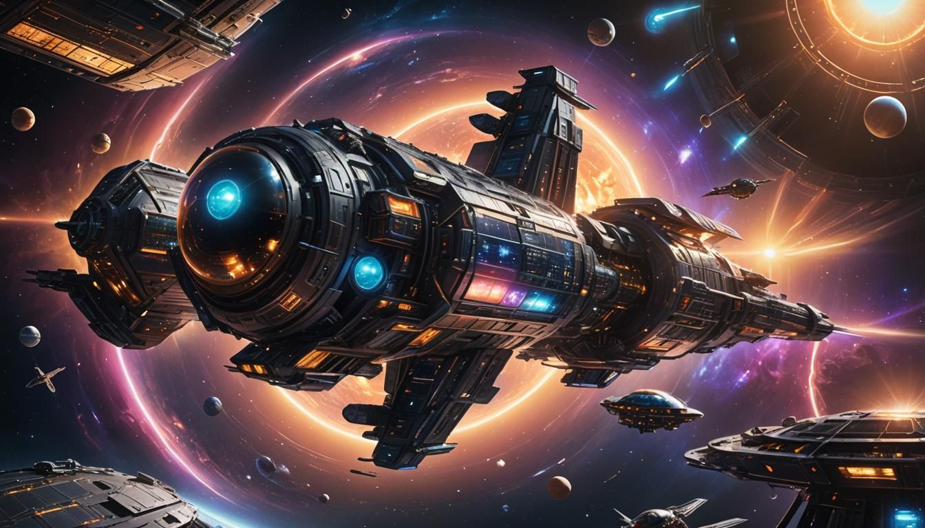 Futuristic Space Station Orbiting Alien Sun