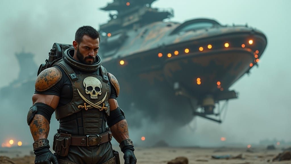 Space Pirate Captain in Grimdark Industrial Style