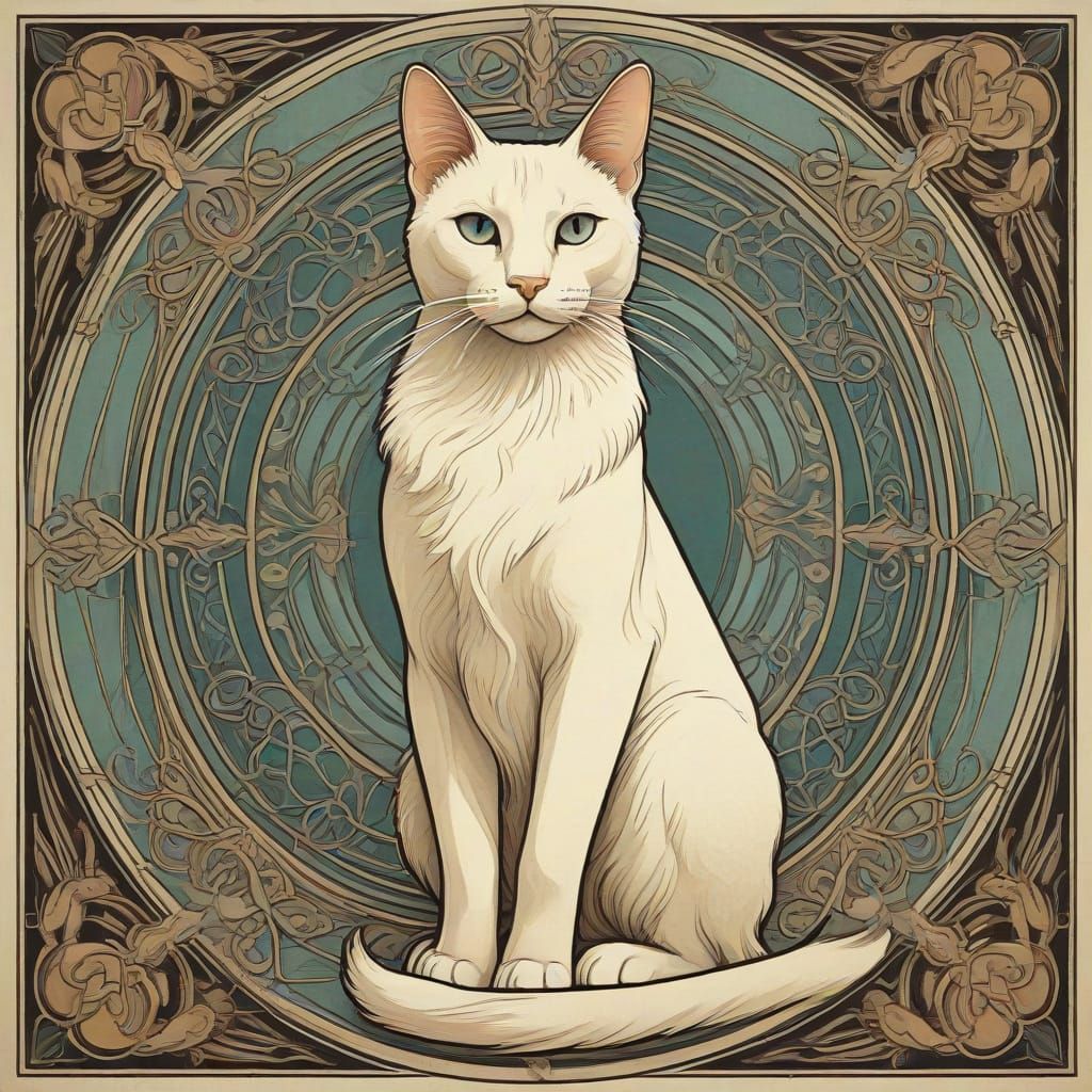 Art Nouveau Cat in Geometric Frame