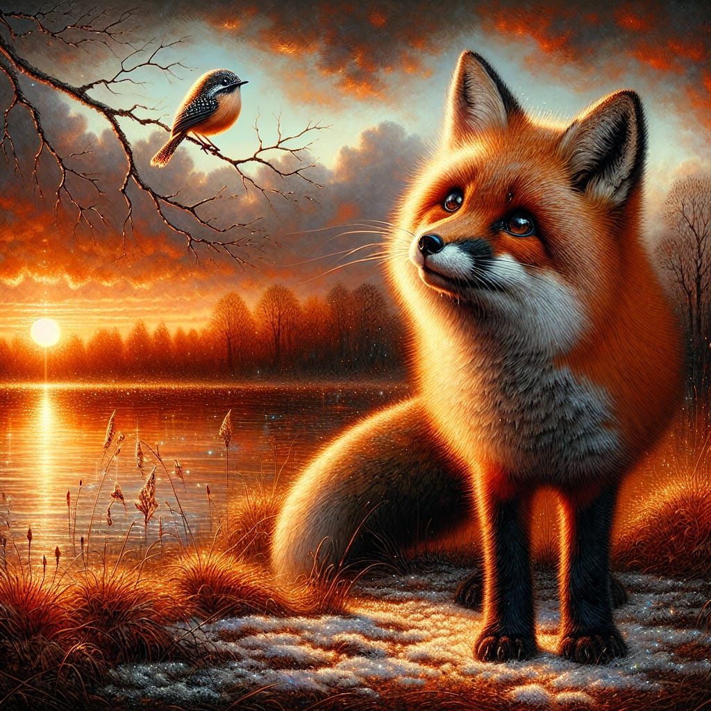 Fox by the Lake in 19th-Century Impasto Style