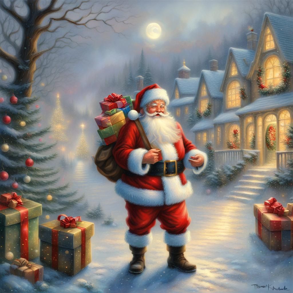 Santa Claus with Gifts in Ethereal Christmas Fantasy