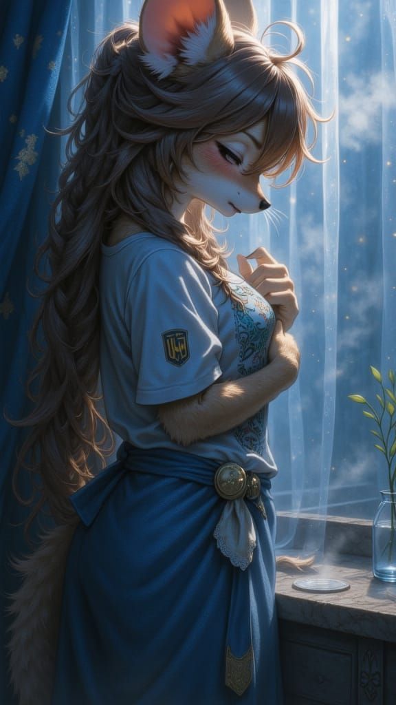 Anime Mouse Girl in Moonlit Castle Bedroom