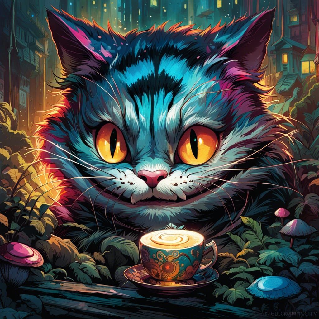 Adorable Cheshire Cat with Glowing Eyes