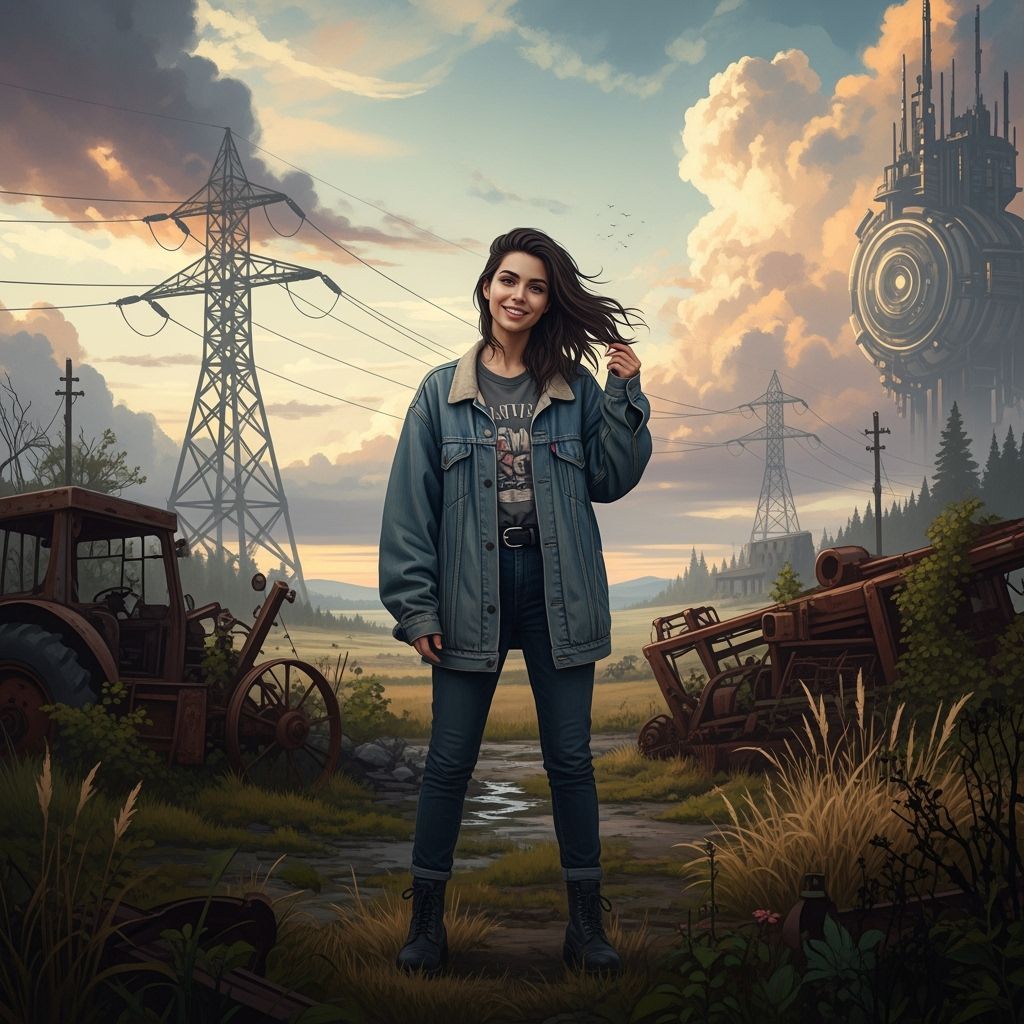 Young Woman Smiling Outdoors in Digital Painting Style