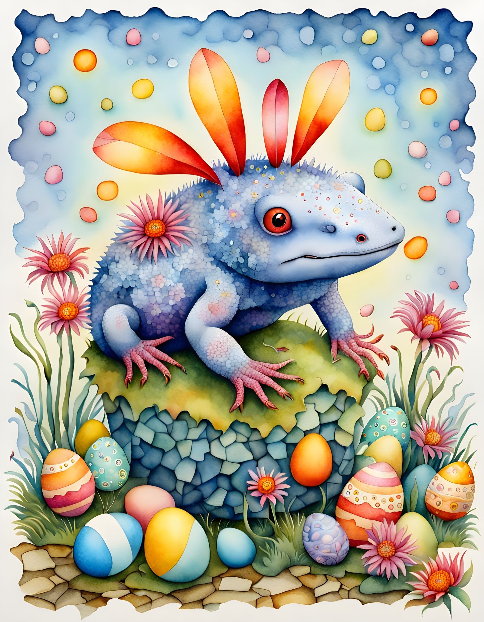 Vibrant Easter Scene in Iridescent Watercolor Style