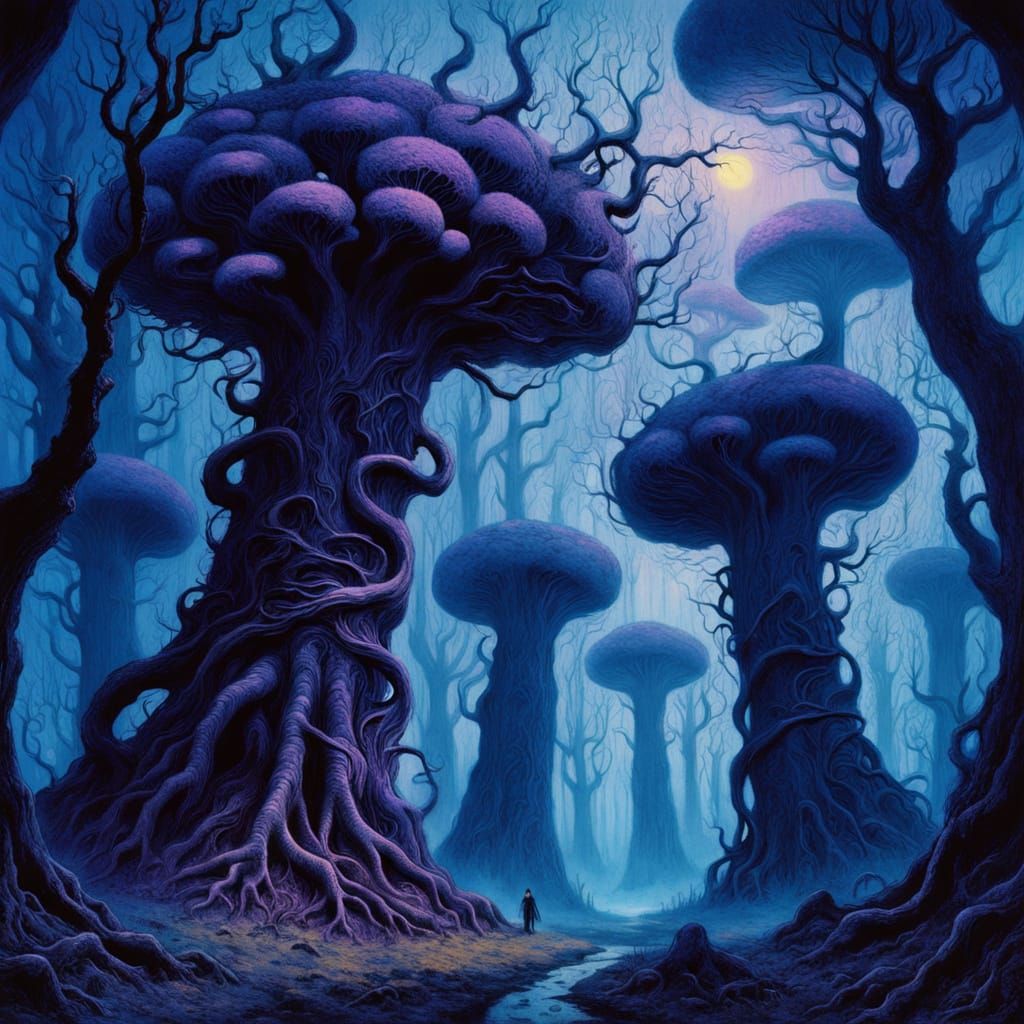 Giant Microbe Roller with Glass Wings Above Psychedelic Fore...