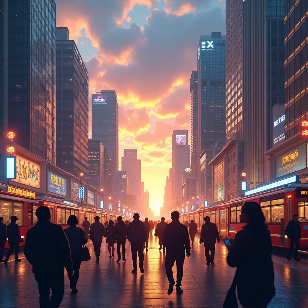 Urban Sunset Scene in a Fantasy Concept Art Style