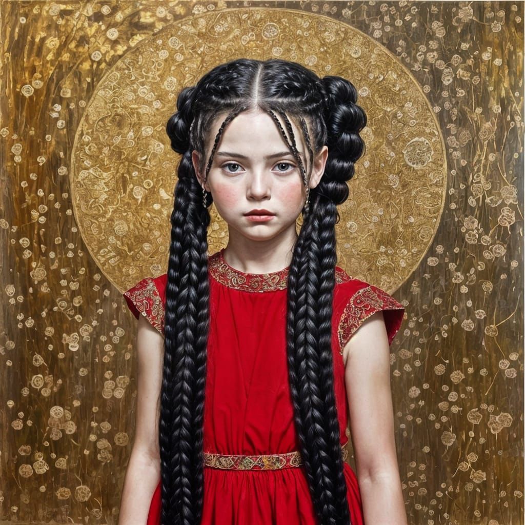 Girl in Red Dress, in Klimt Style