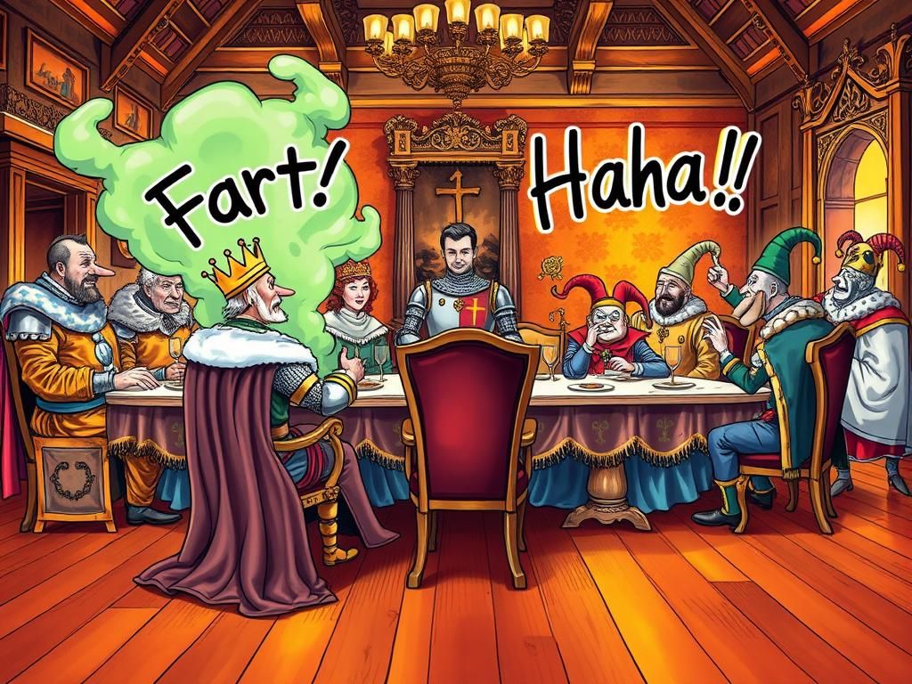 Humorous Medieval Banquet Scene in Fragonard Style