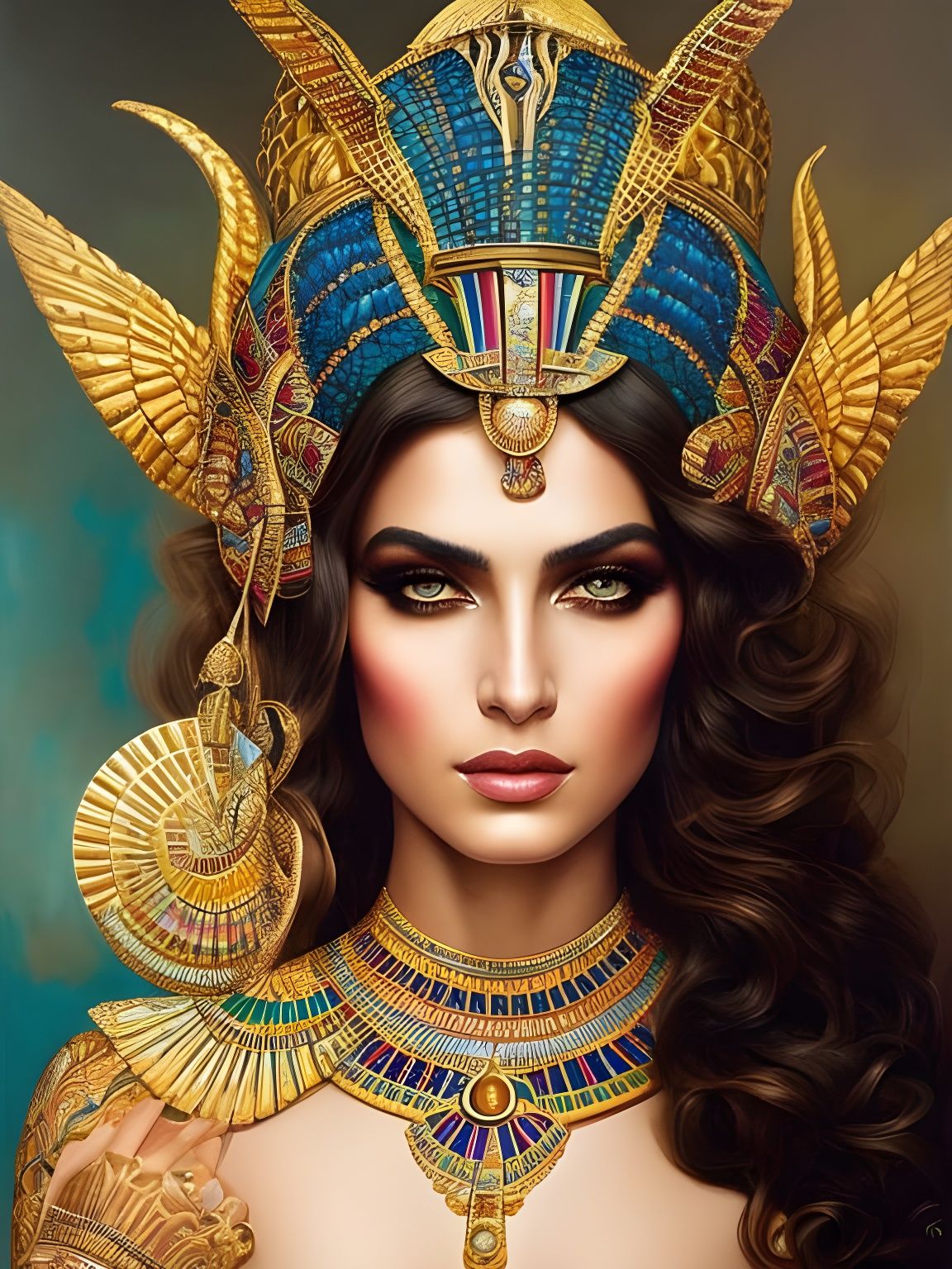 Detailed Egyptian Queen Portrait in Gold