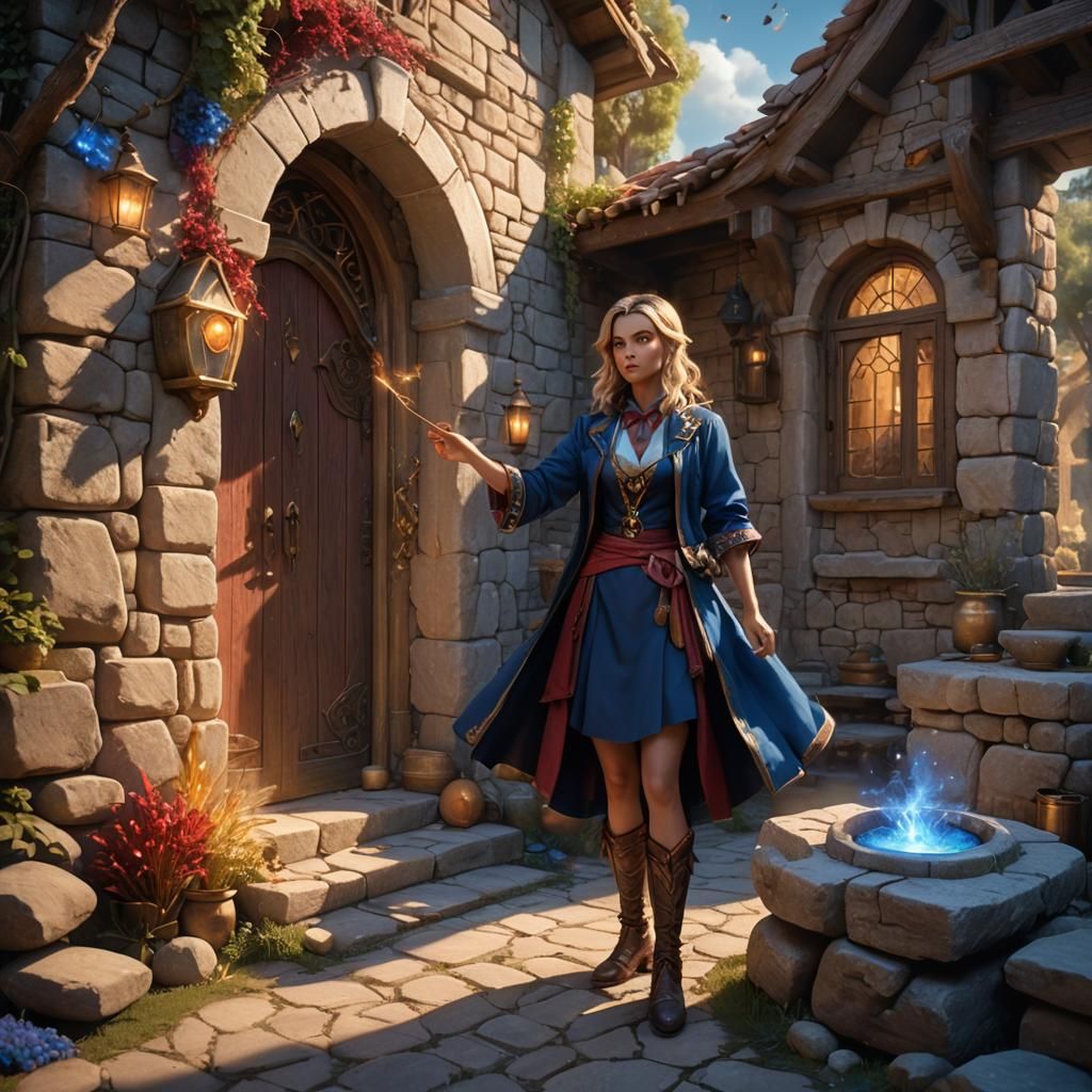 Magician Girl Shows Magic in Fantasy Concept Art