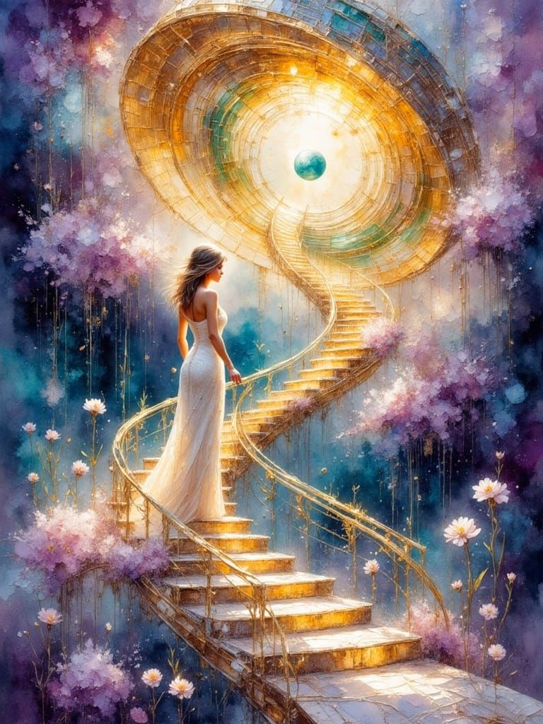 Mesmerizing Stairway to a Space Station in Impressionist Sty...