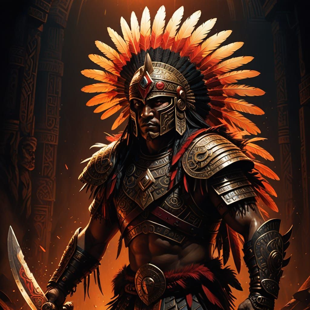 Aztec Warrior in Ritual Combat - Dark Fantasy Art