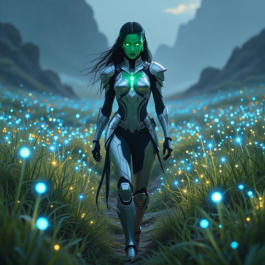 Alien Ranger in Glowing Blue Weeds Digital Painting