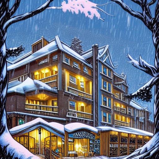 Hotel in Snowy Mountains: Comic Book Art