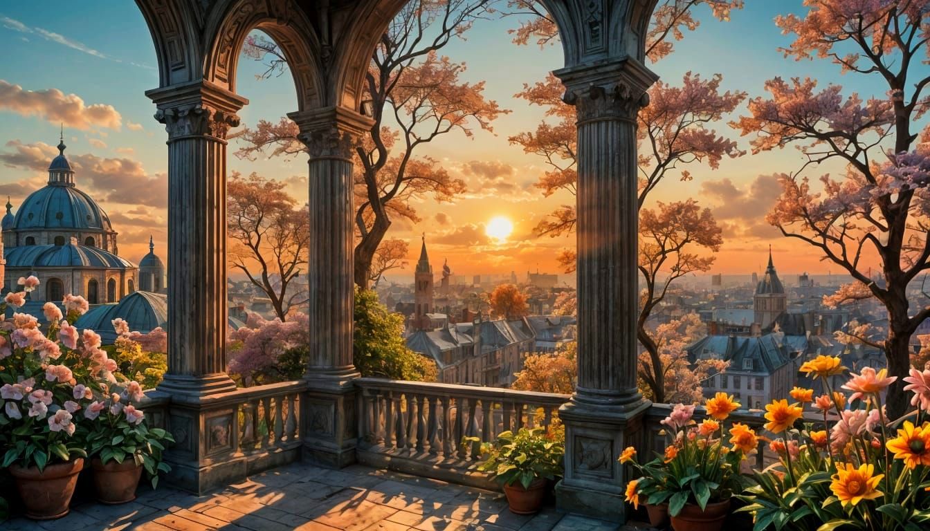 Spectacular Spring Sunrise in Art Nouveau Style