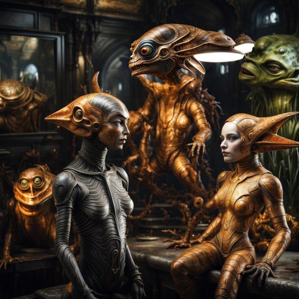 Photorealistic Aliens in Subdued Eldritch Lighting