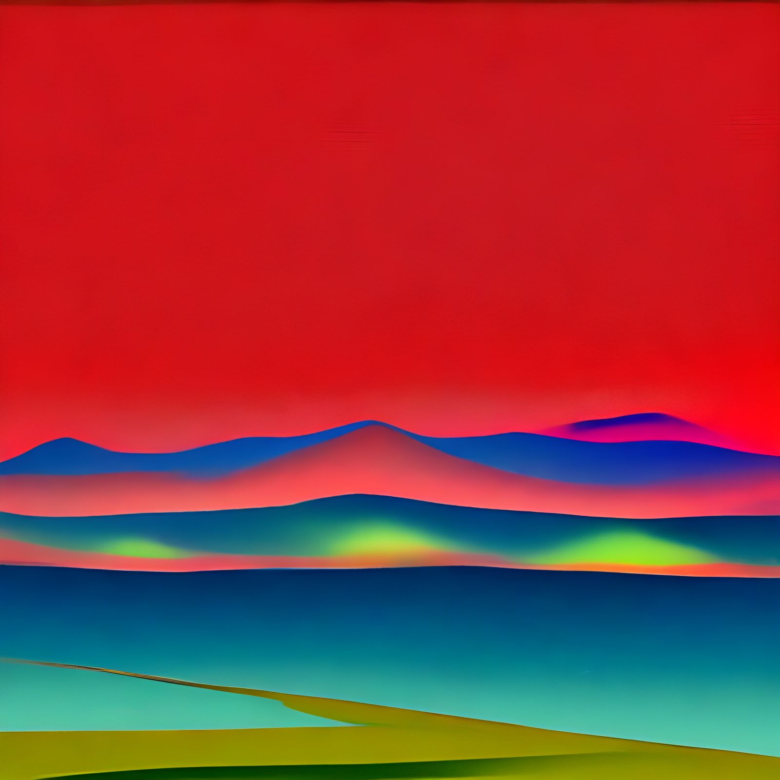 Trippy Sunset Over Rolling Hills: Psychedelic Art