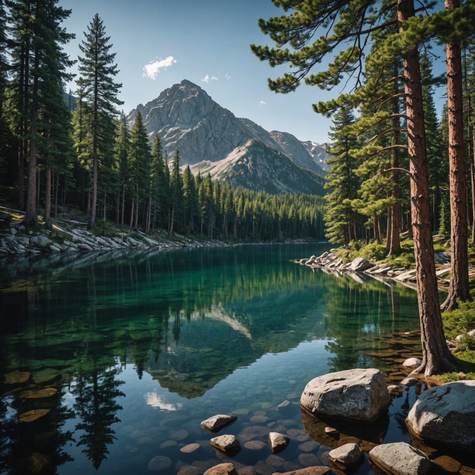 Crystal Mountain Lake in Social Realism Style