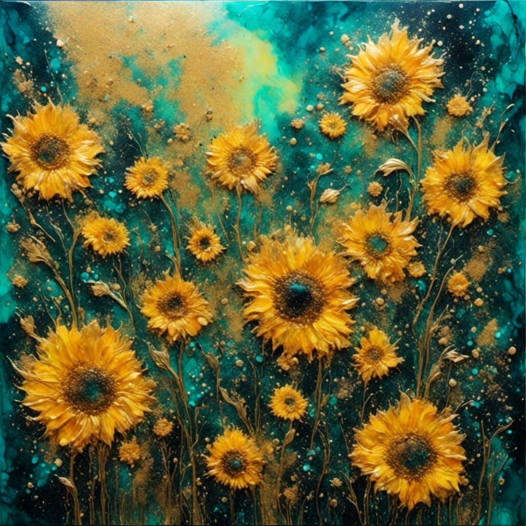 Giant Sunflowers in Acrylic Texture Style